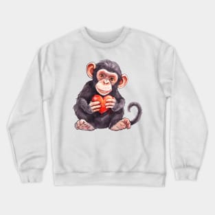 Valentine Chimpanzee Holding Heart Crewneck Sweatshirt